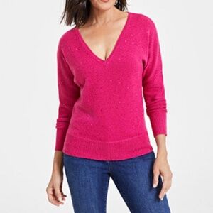 I.N.C. International Concepts Women's Sequin-Shine V-Neck Sweater Size L